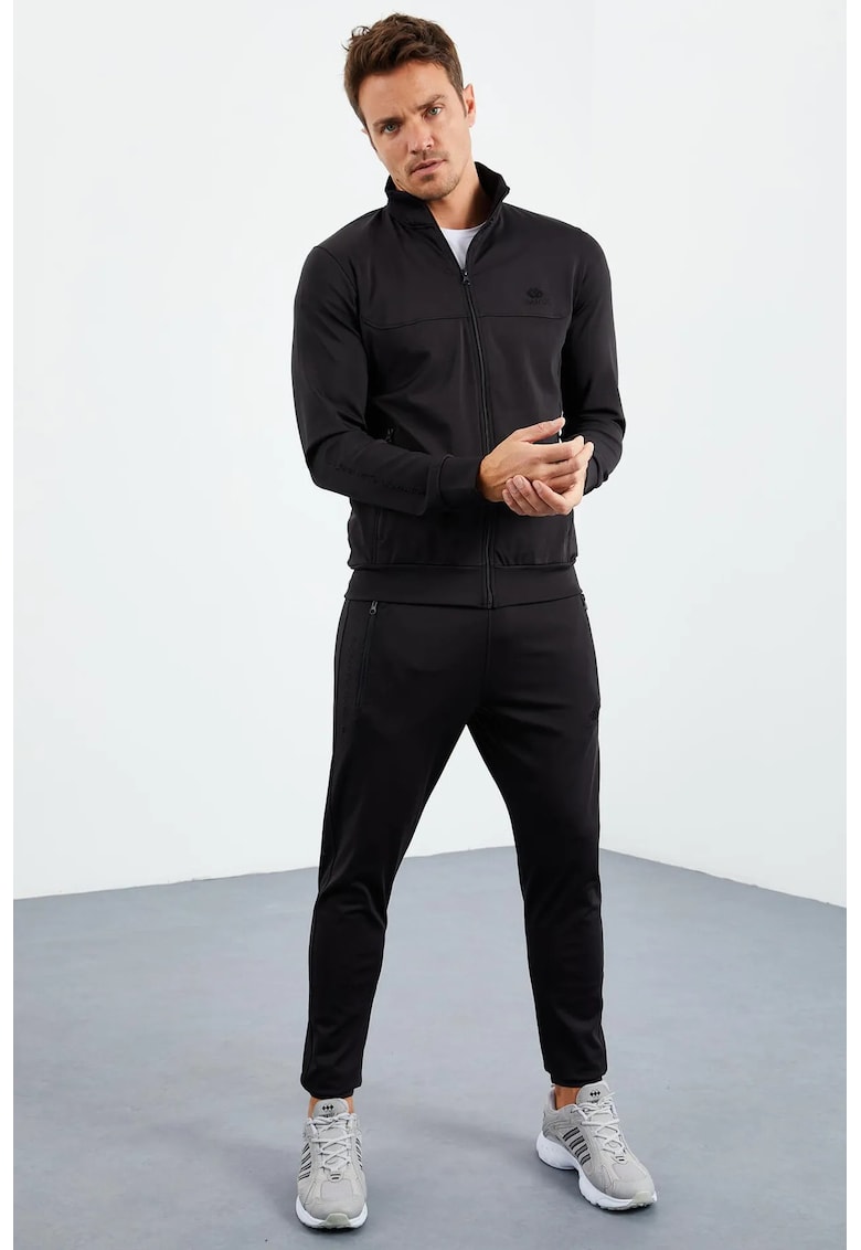 Set Trening Hanorac cu Fermoar si Pantaloni Asortati - Negru - Tricot Scuba