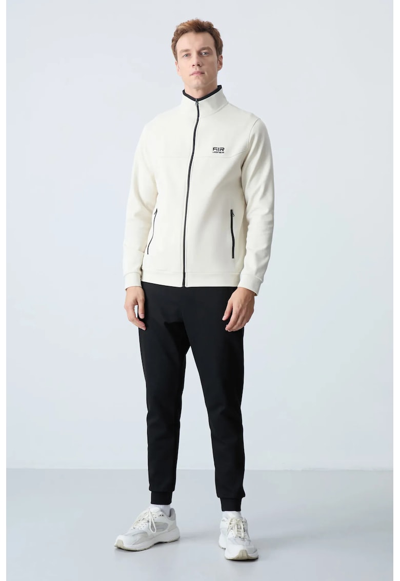 Set Trening Lifestyle Barbati - Hanorac si Pantaloni din Fleece - Ivory Natural - Poliester/Bumbac