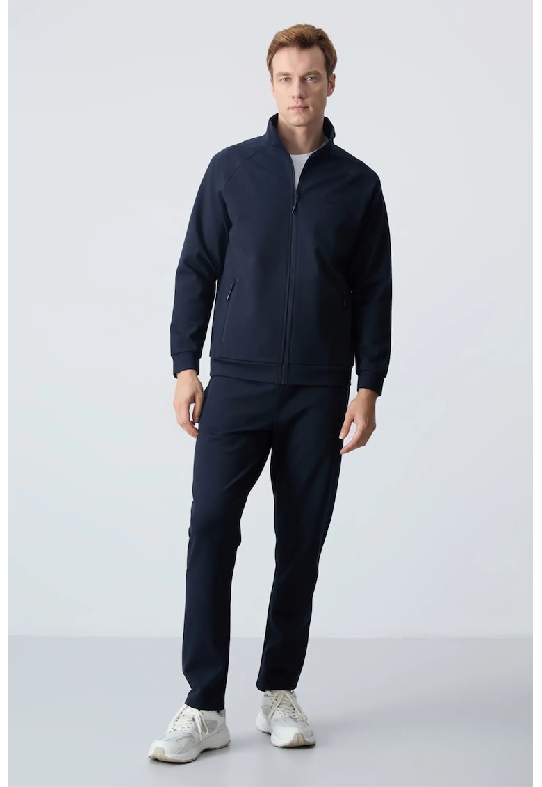 Set Activ Hanorac cu Fermoar si Pantaloni Asortati - Albastru Marin - Tricotat