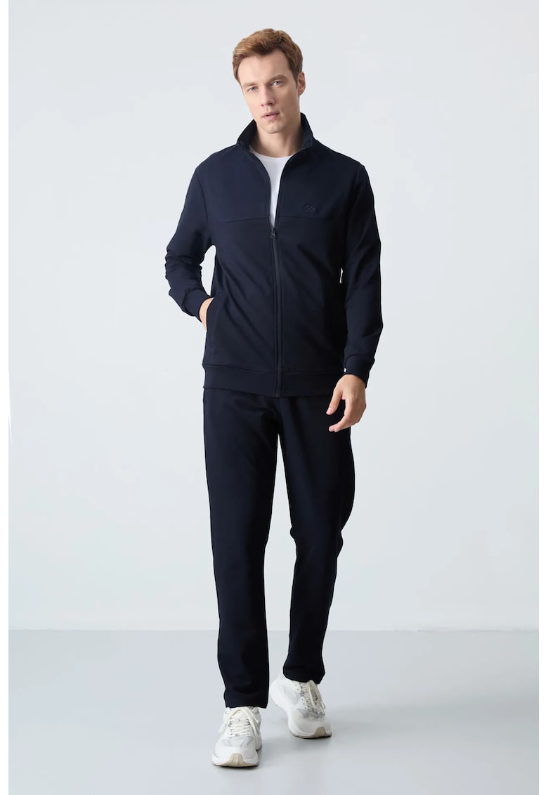 Set Trening Barbati Hanorac cu Fermoar si Pantaloni - Negru - Bumbac si Poliester
