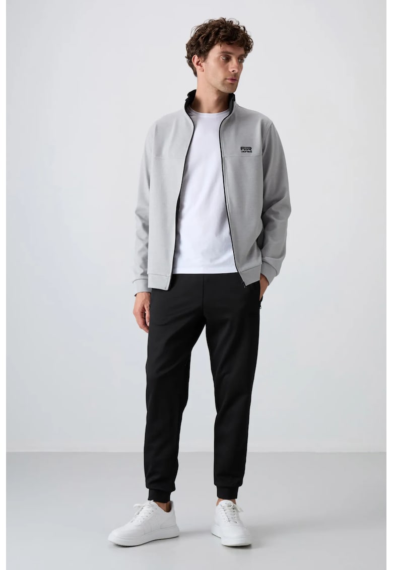 Set Trening - Barbati - Gri Deschis - Fleece - Fermoar - 77% poliester/23% bumbac