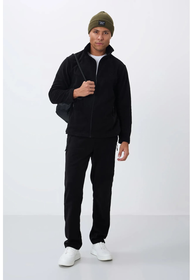 Set Trening Barbati - Bluza cu Fermoar si Pantaloni - Negru - 100% poliester