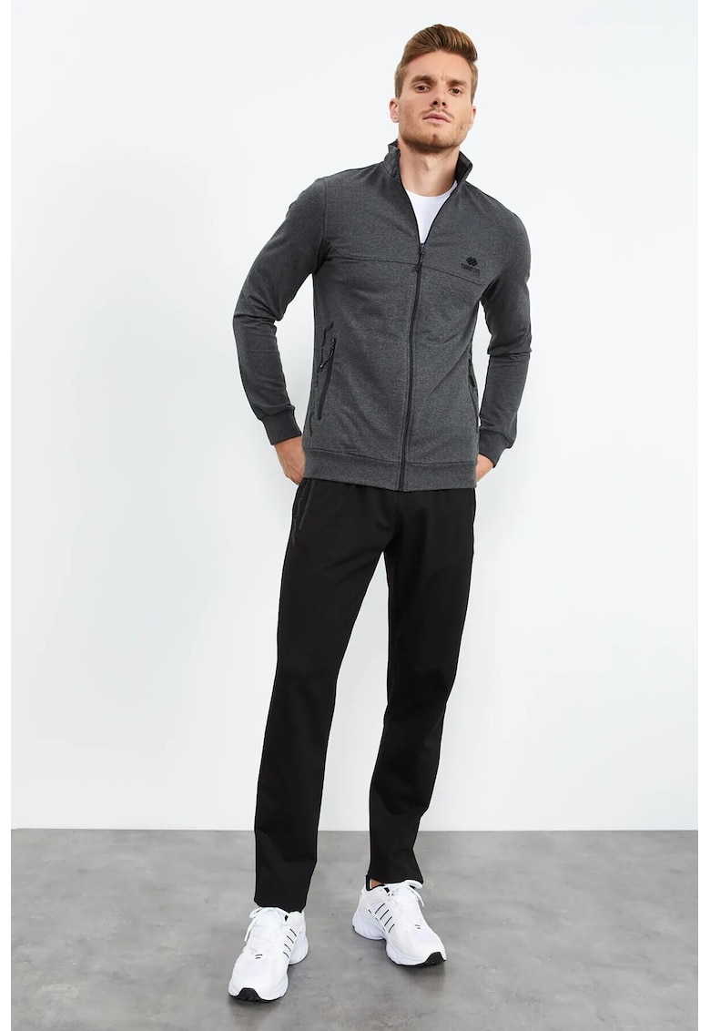 Set activ trening barbati - hanorac cu fermoar si pantaloni - gri antracit - bumbac