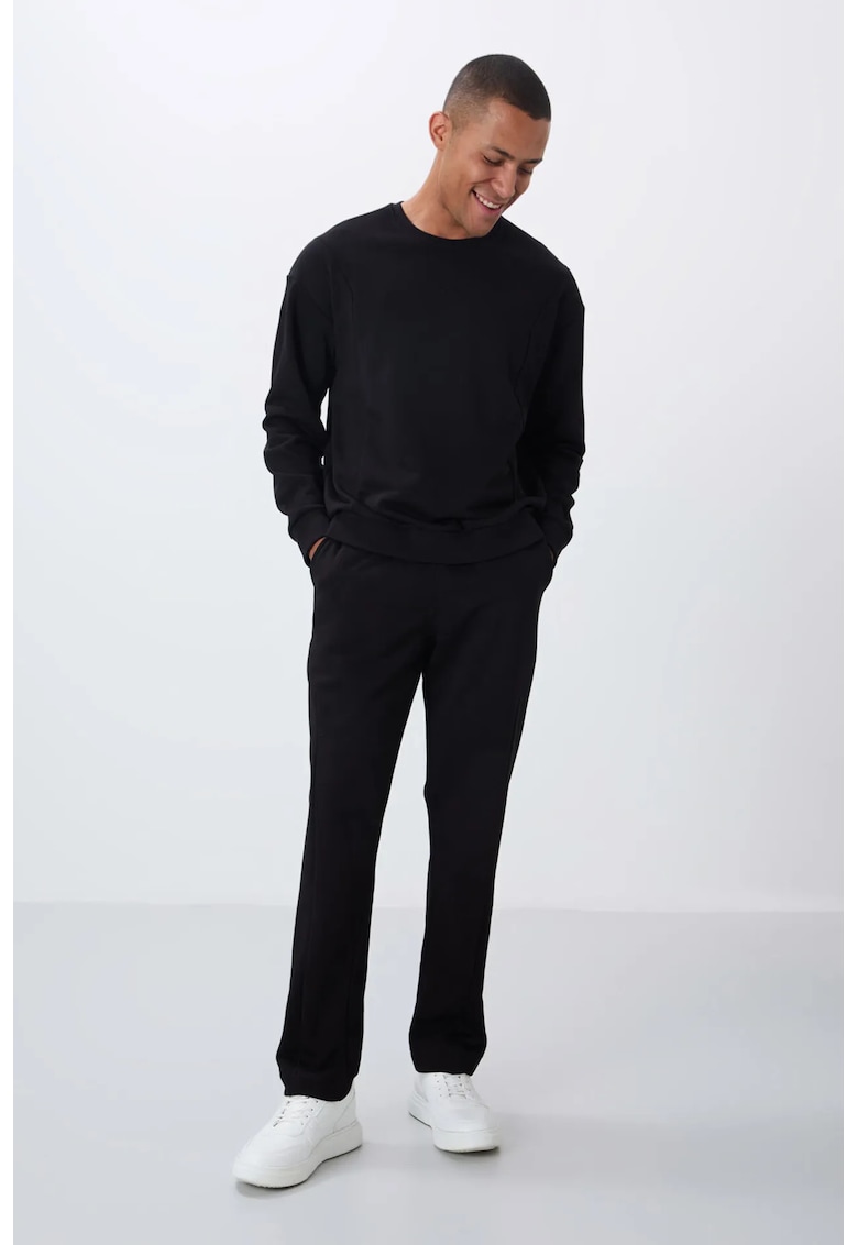 Set Trening Barbati Bumbac/Poliester - Bluza si Pantaloni - Elastic - Negru