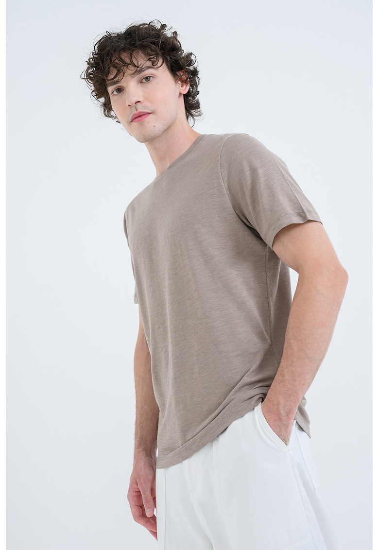 Tricou cu decolteu rotund - Maro taupe deschis