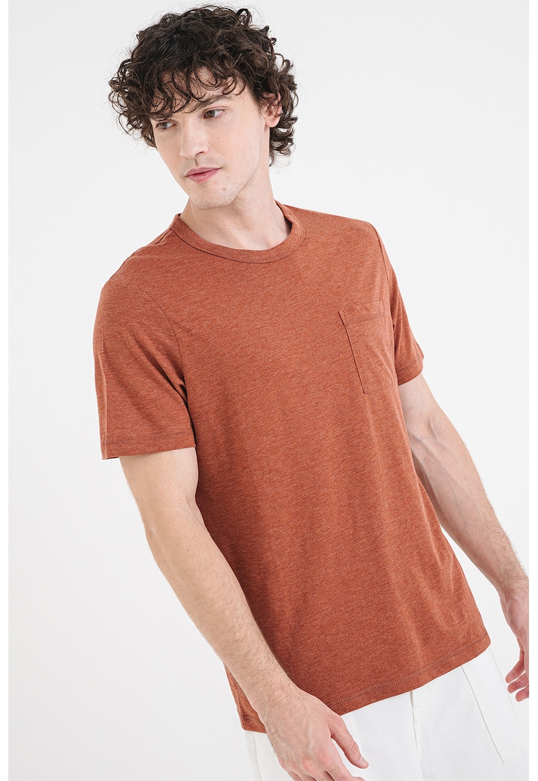 Tricou cu buzunar pe piept - Maro cognac