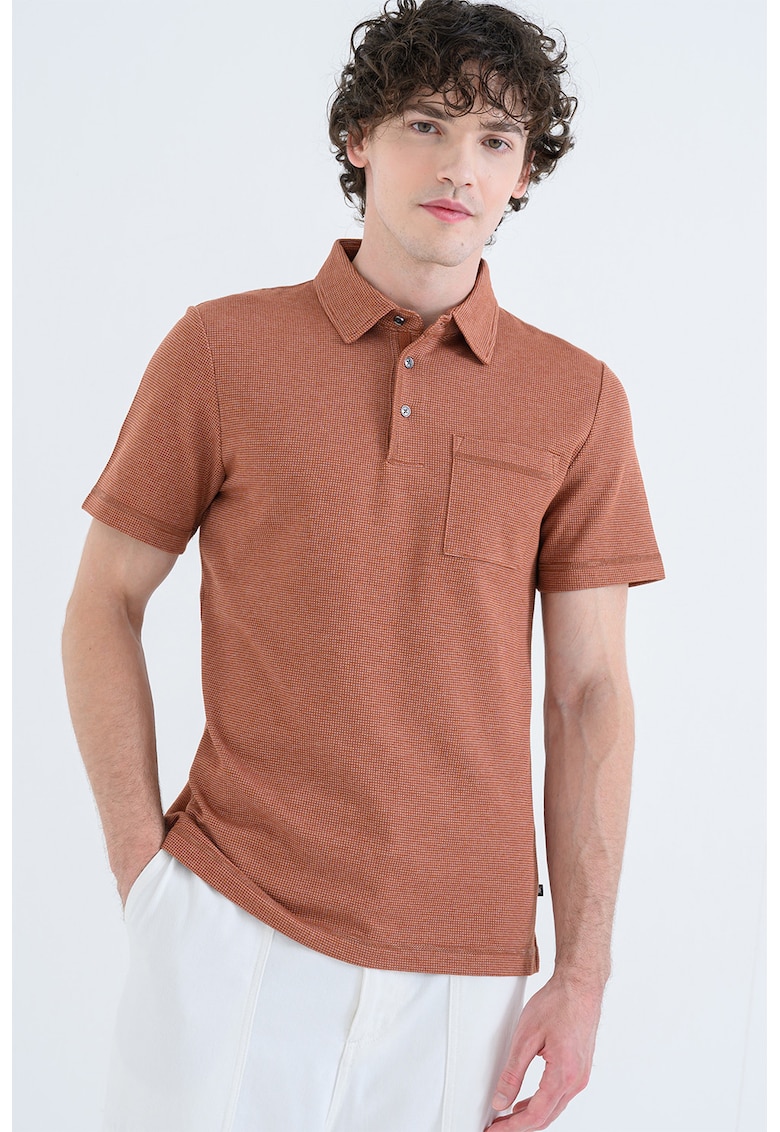 Tricou polo cu buzunar pe piept - Maro cognac