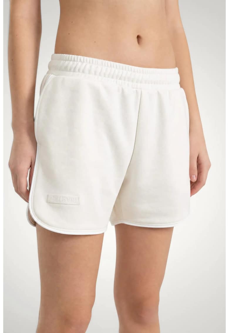 Pantaloni scurti de dama - din bumbac premium - cu dungi laterale - Alb