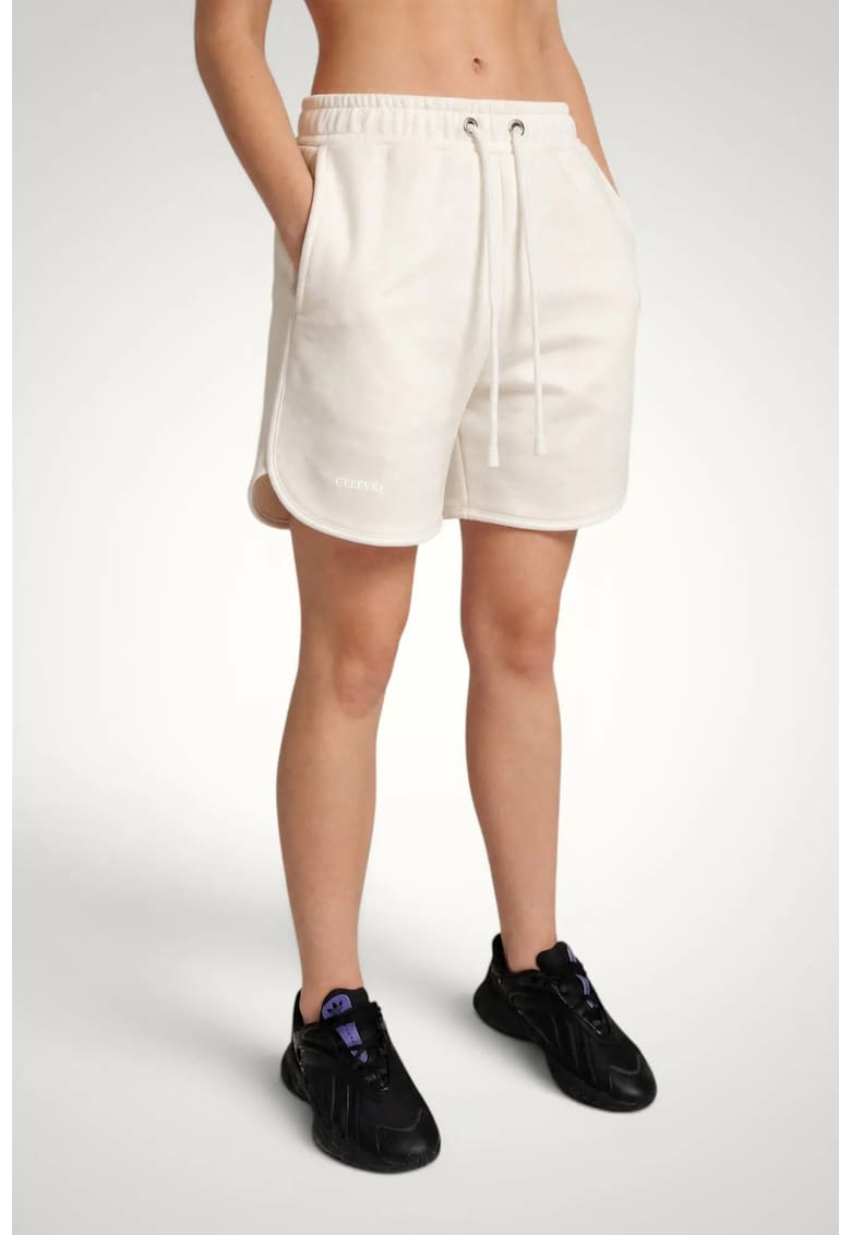 Pantaloni scurti de dama - din bumbac premium - cu banda alba - Alb