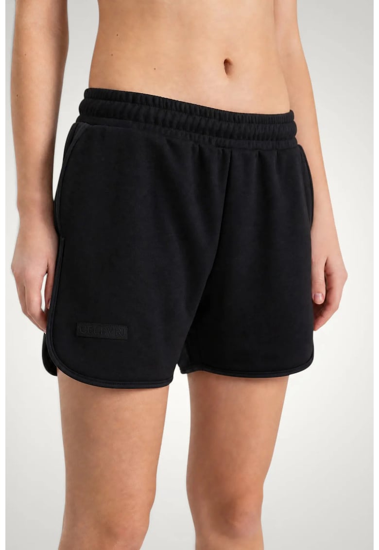 Pantaloni scurti de dama - din bumbac premium - cu dungi laterale - Negru