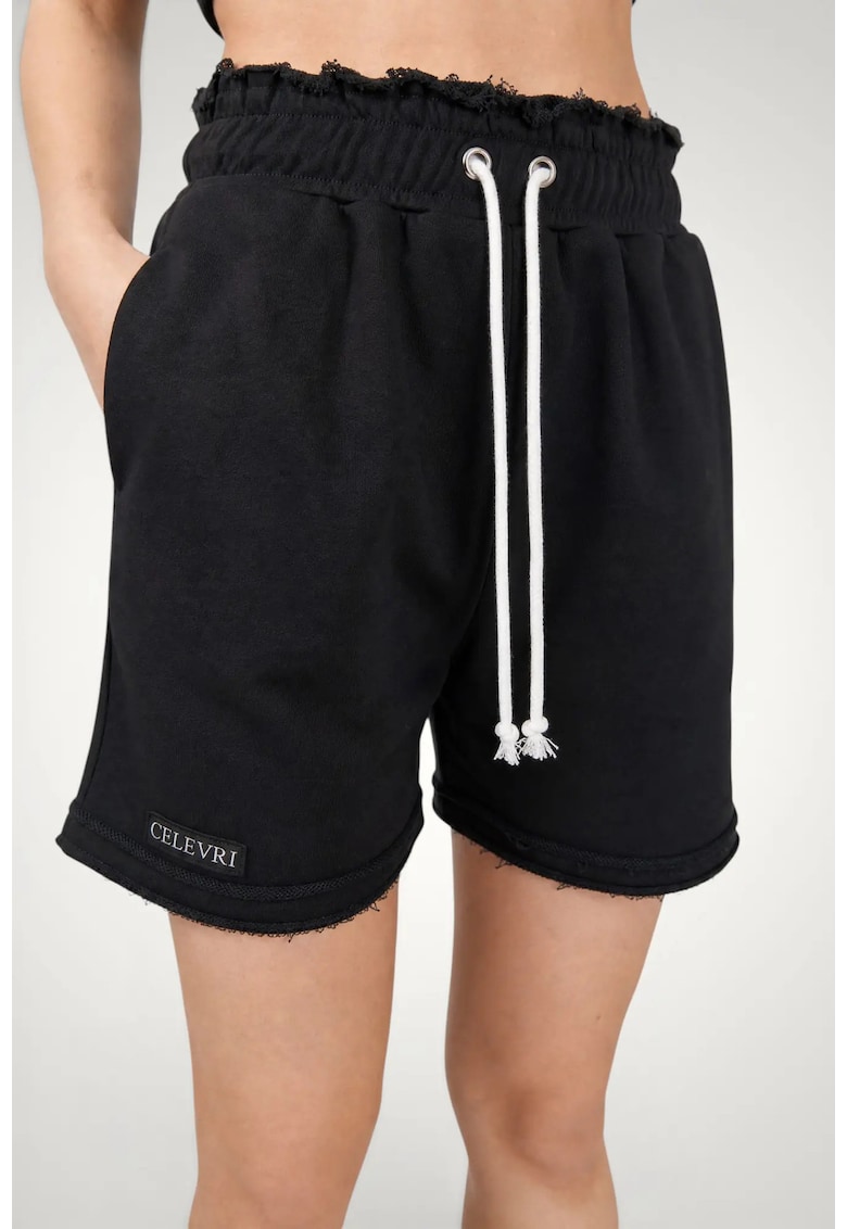 Pantaloni scurti dama - din bumbac premium - cu terminatii nefinisate - Negru