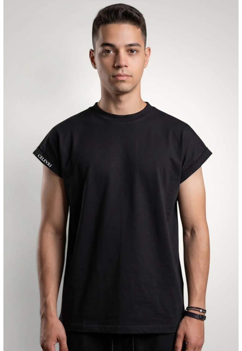 Tricou barbati cu maneca scurta din bumbac premium - Negru