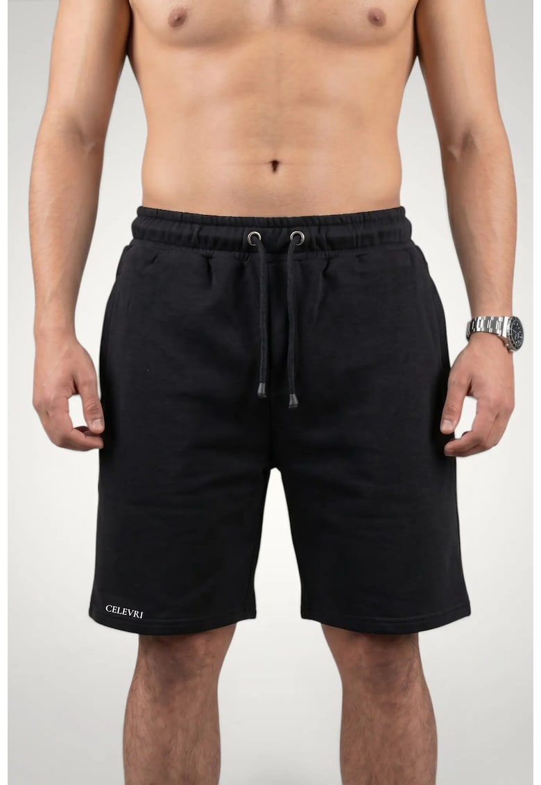 Pantaloni scurti barbati din bumbac premium - buzunare cu fermoar - Negru