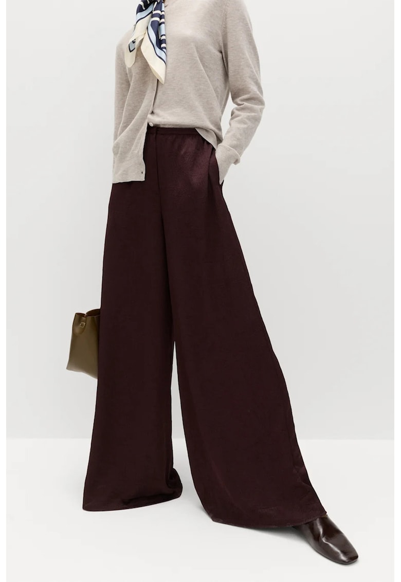 Pantaloni palazzo de satin - Maro inchis