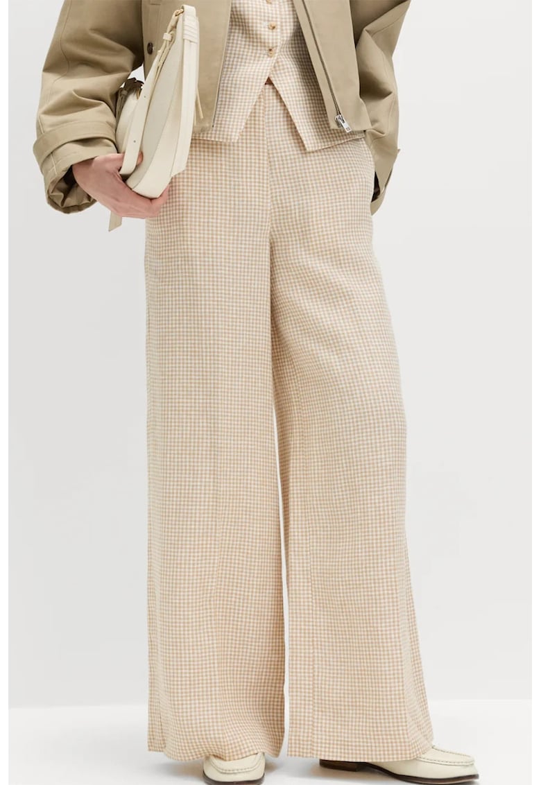 Pantaloni de in cu model gingham - Bej