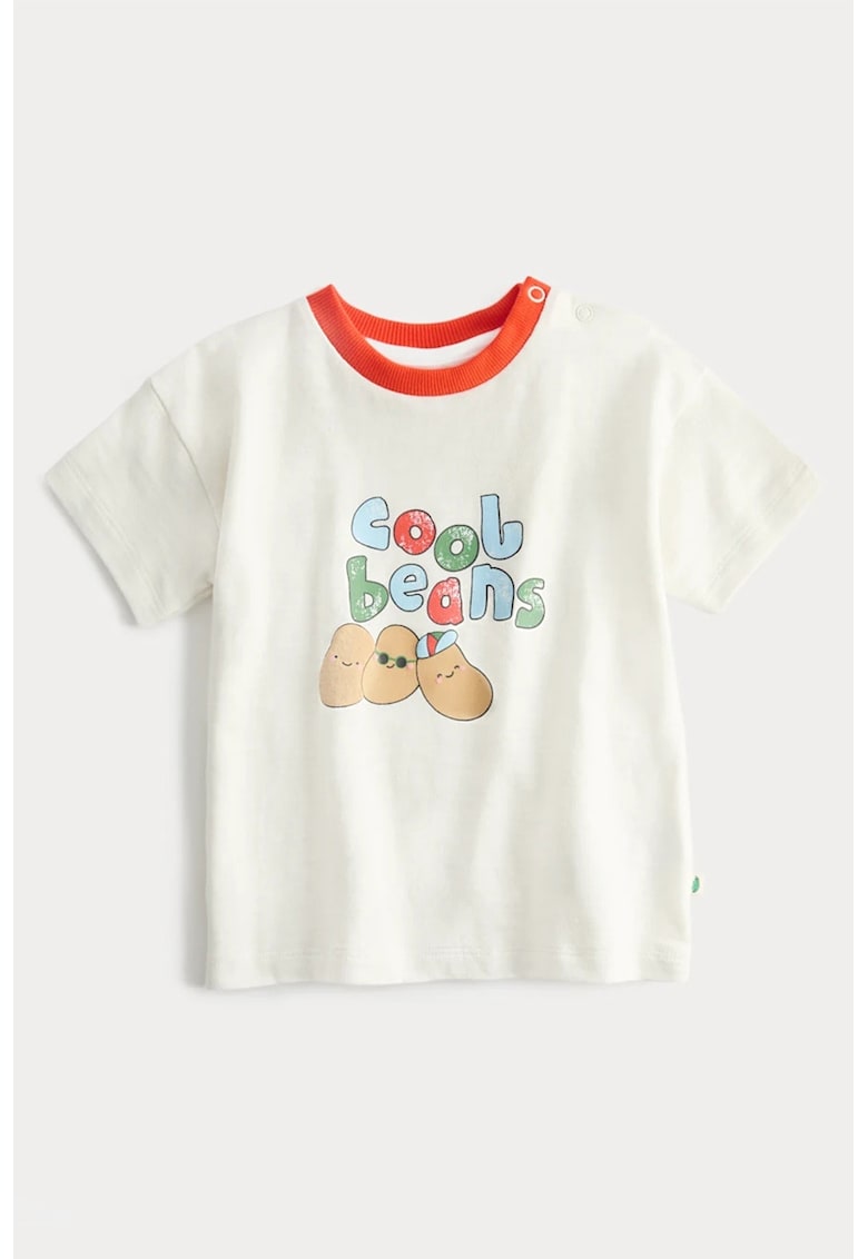 Tricou din bumbac cu imprimeu grafic si text - Portocaliu neon/Alb murdar