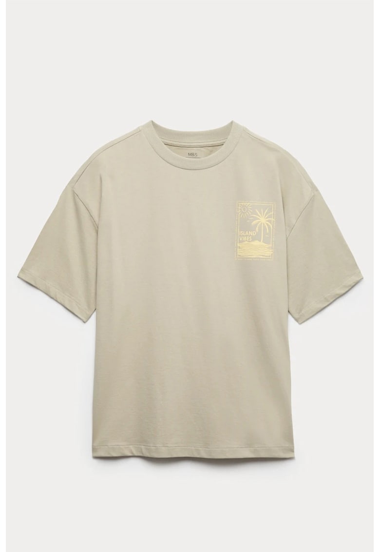 Tricou de bumbac cu decolteu pe partea din spate - Grej