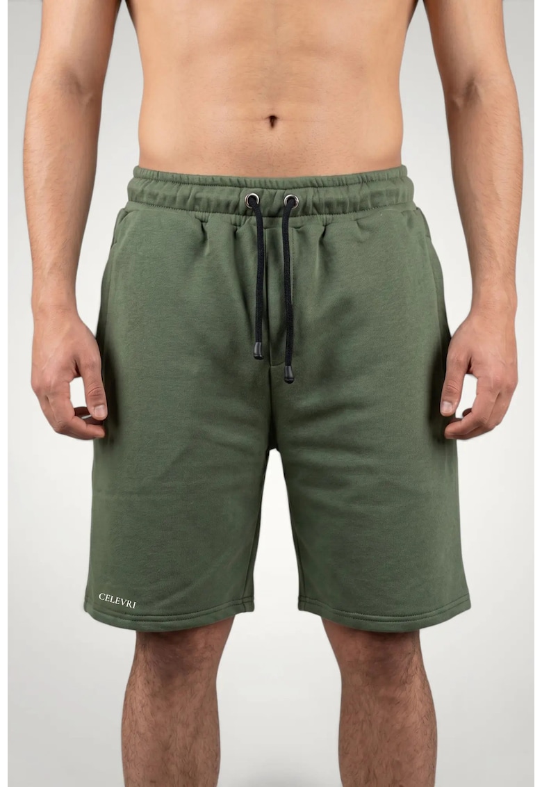 Pantaloni scurti barbati din bumbac premium - buzunare cu fermoar - Kaki