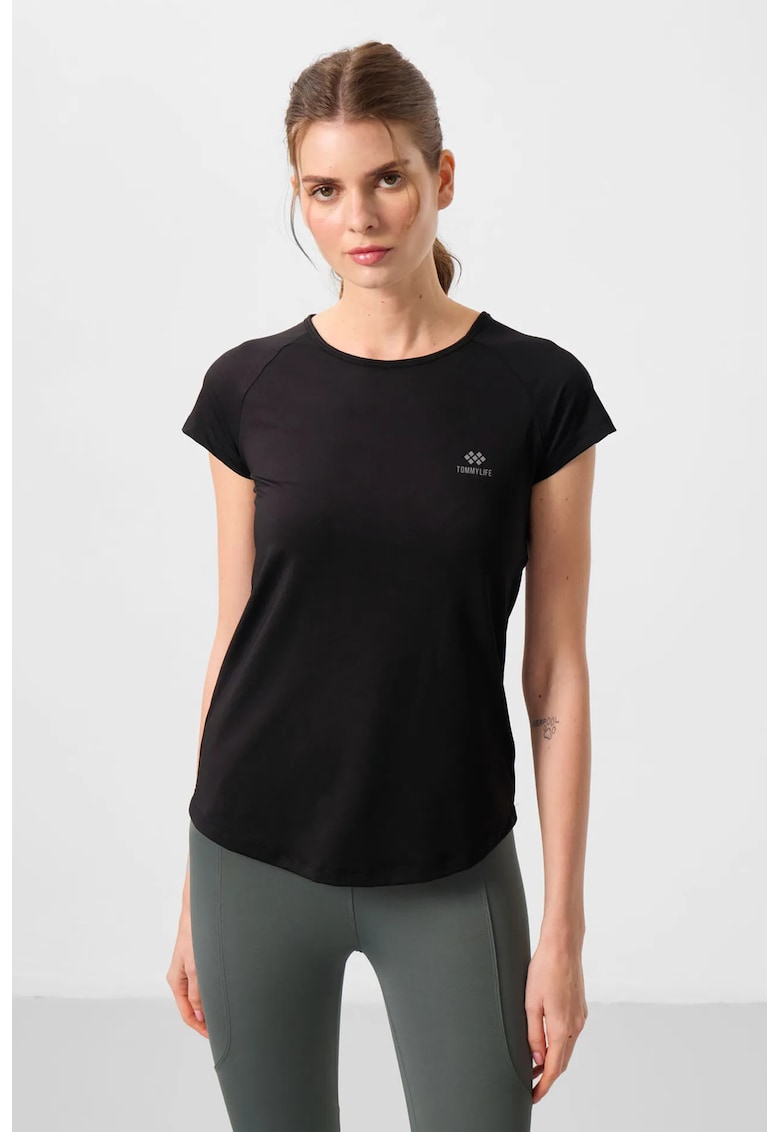 Tricouri dama - tricou cu maneca scurta - negru - regular fit - elastic - poliester-elastan