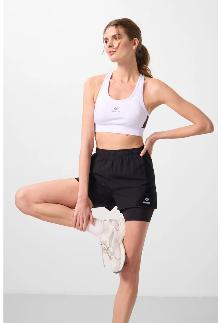 Pantaloni scurti - casual - elastic - negru - poliester-elastan