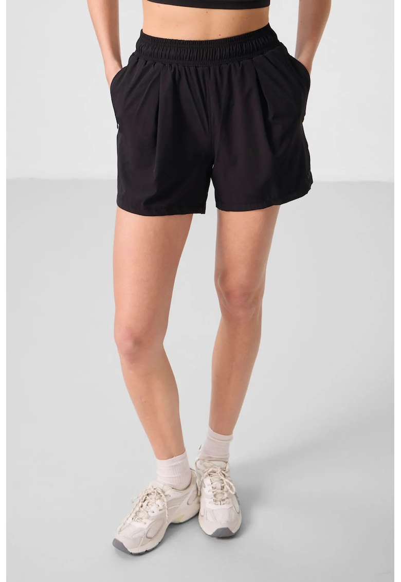 Pantaloni scurti - tricotati - talie inalta - negru - poliester-elastan