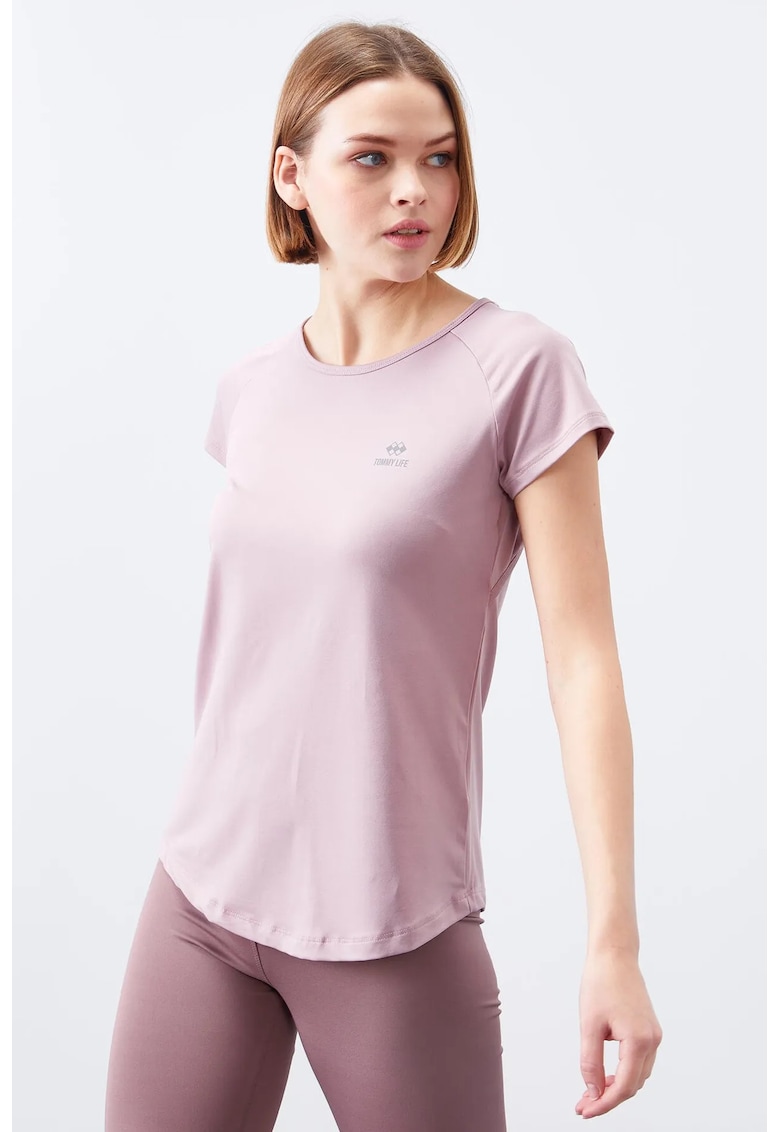 Tricou femei - maneca scurta - guler rotund - elastic - mov - poliester