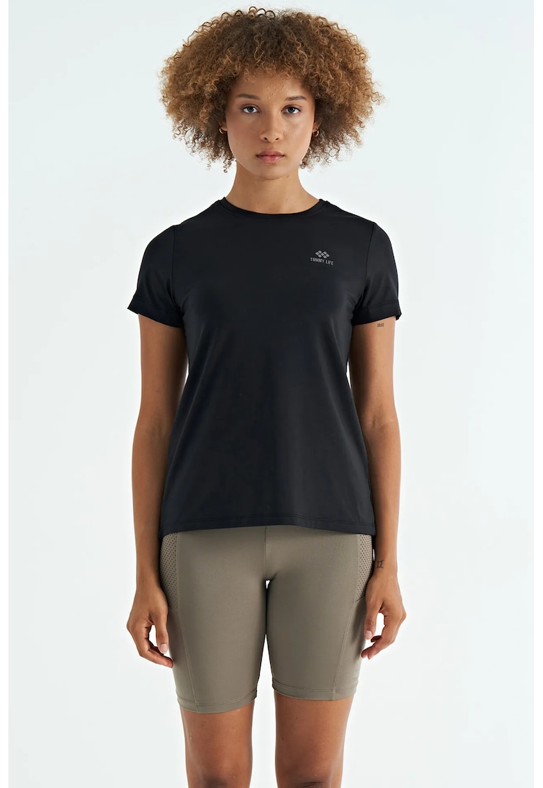 Tricou dama - relaxat - negru - poliester cu elastan