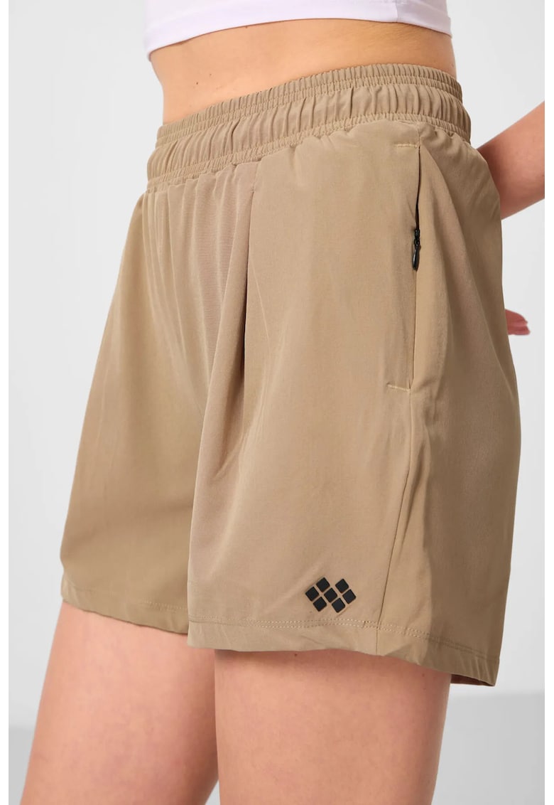 Pantaloni scurti - tricotati - talie inalta - bej natural - elastic - poliester-elastan