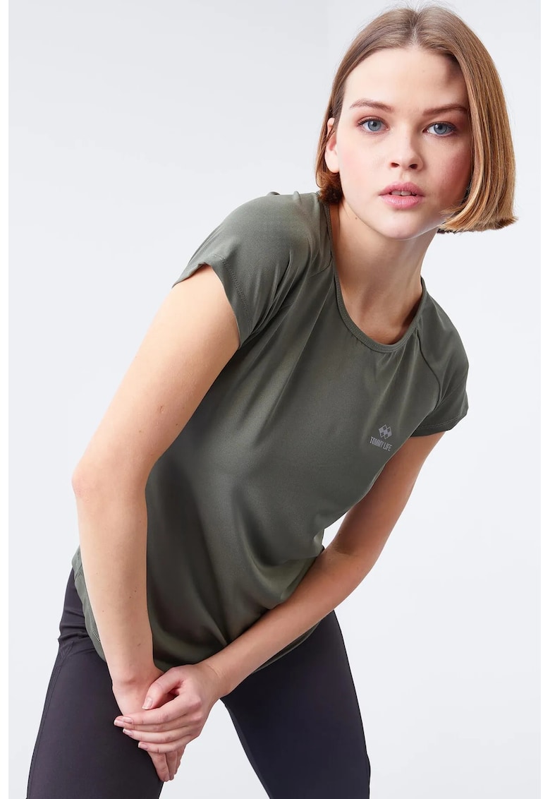 Tricou femei - maneca scurta - verde kaki - poliester cu elastan