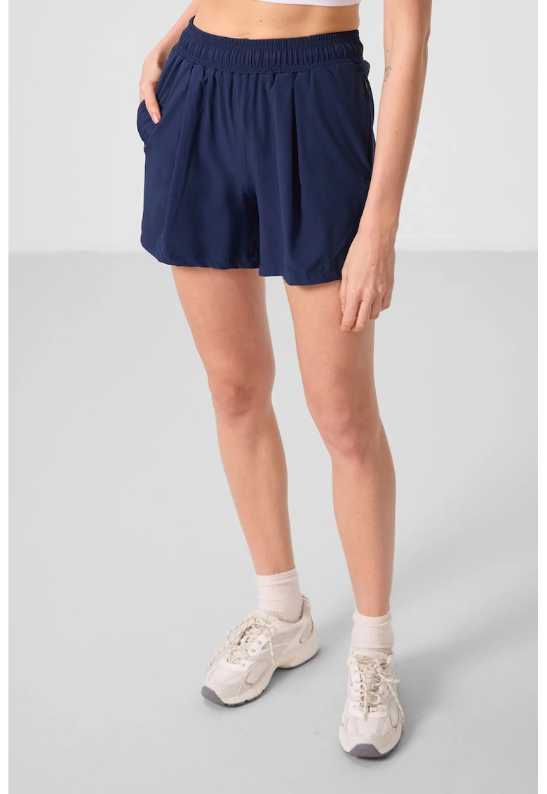 Pantaloni scurti - talie inalta - albastru cobalt - poliester-elastan - Albastru cobalt