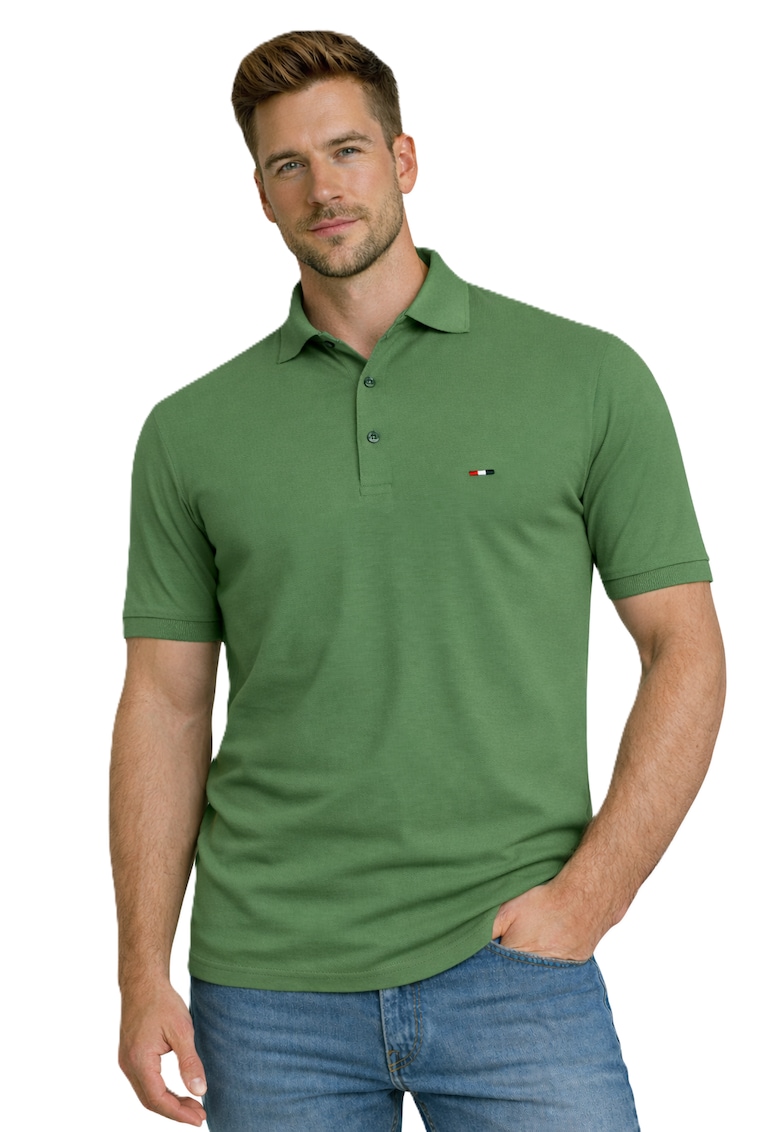 Tricou din material piqué cu detaliu brodat in piept