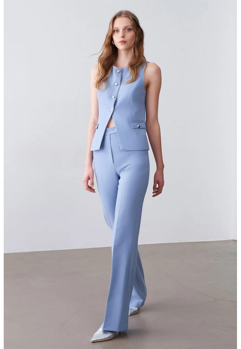Pantaloni dama - talie inalta - picior larg - Albastru deschis - crep