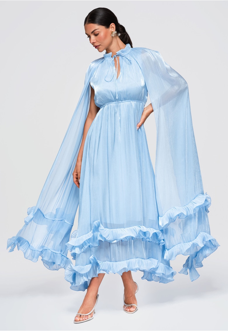 Rochie de seara maxi eleganta cu detalii din volan LA-OM-DLR405 - Albastru