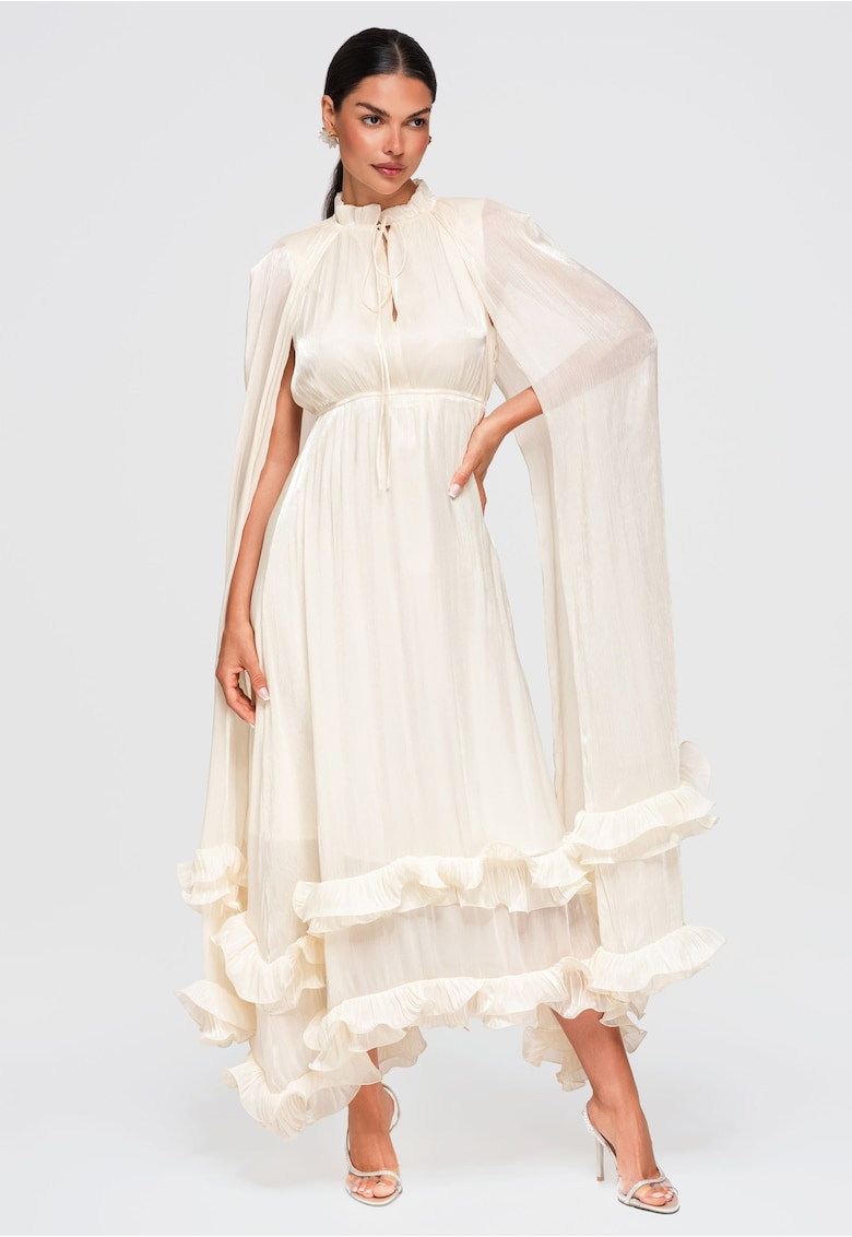 Rochie de seara maxi eleganta cu detalii din volan LA-OM-DLR405 - Ecru