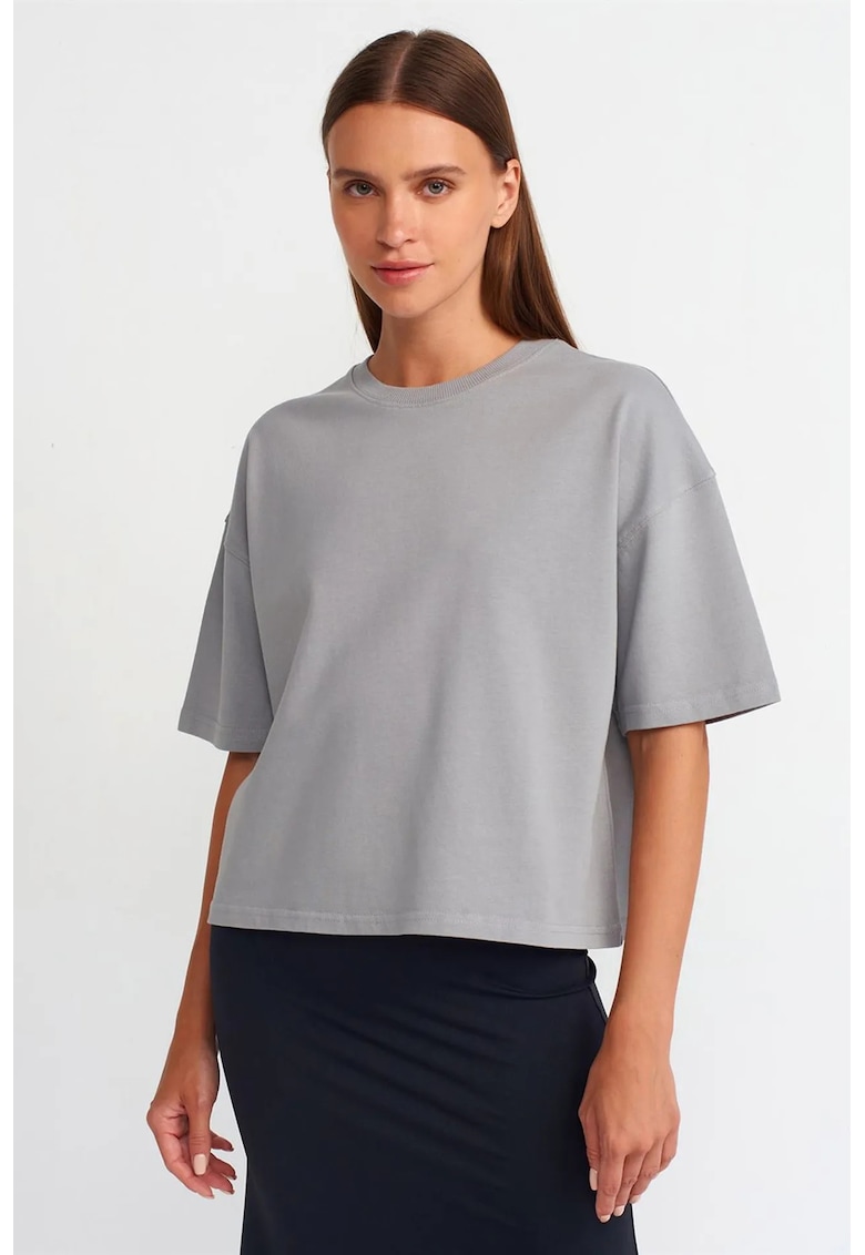 Tricou dama - oversized - gri deschis - bumbac