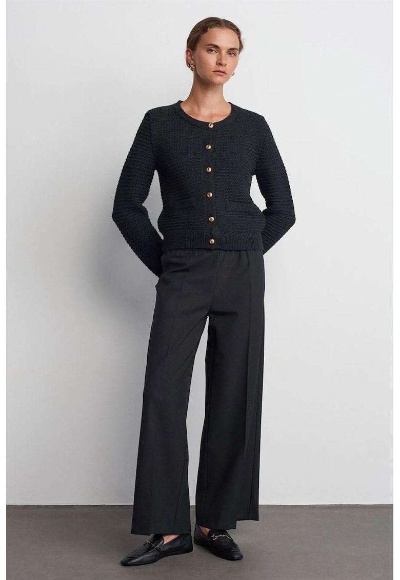 Pantaloni dama - Wide-Leg - detalii cu snur - gri antracit - crep