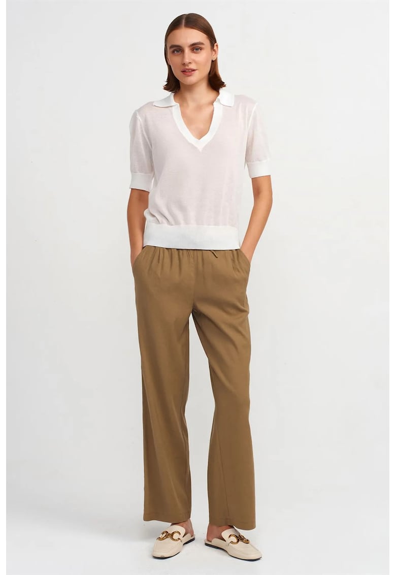Pantaloni dama - picior larg - snur in talie - verde kaki - Tencel