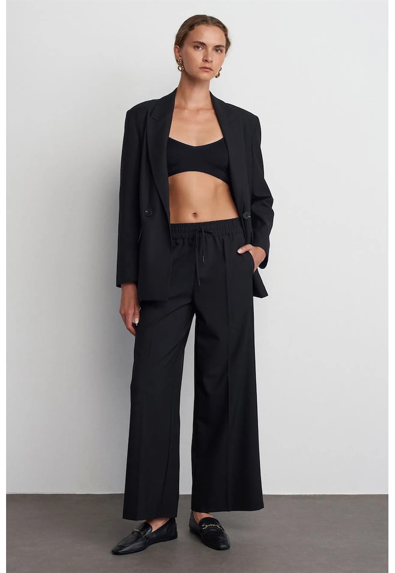 Pantaloni dama - crep - cu snur - negru - Negru