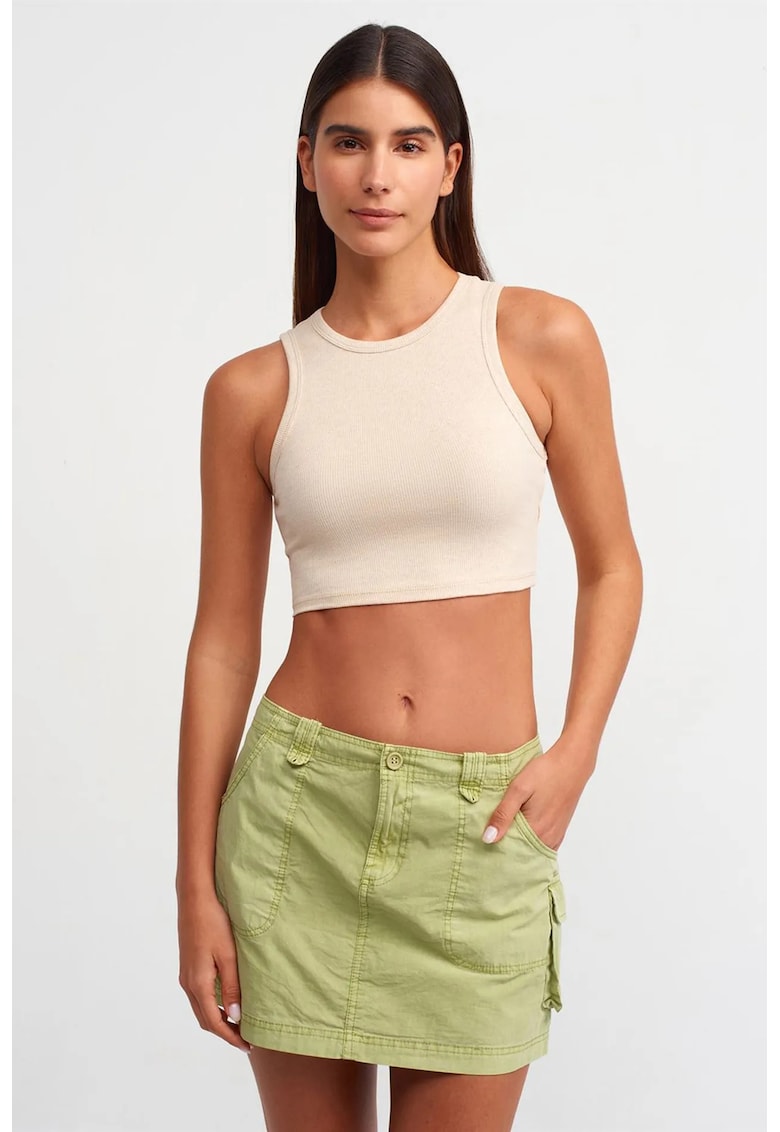 Top scurt - slim fit - piatra naturala - bumbac cu elastan