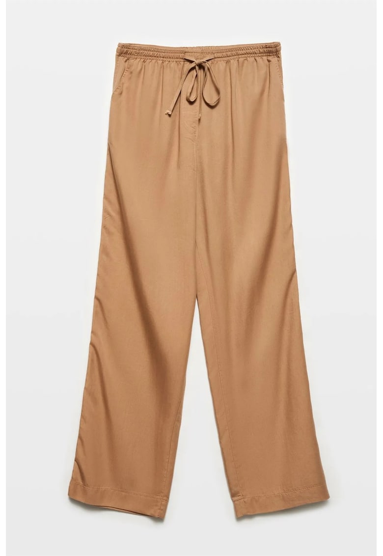 Pantaloni dama - croiala larga - detalii cu snur - maro camel - 100% Tencel