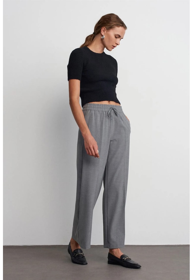 Pantaloni Wide-Leg cu snur - Gri