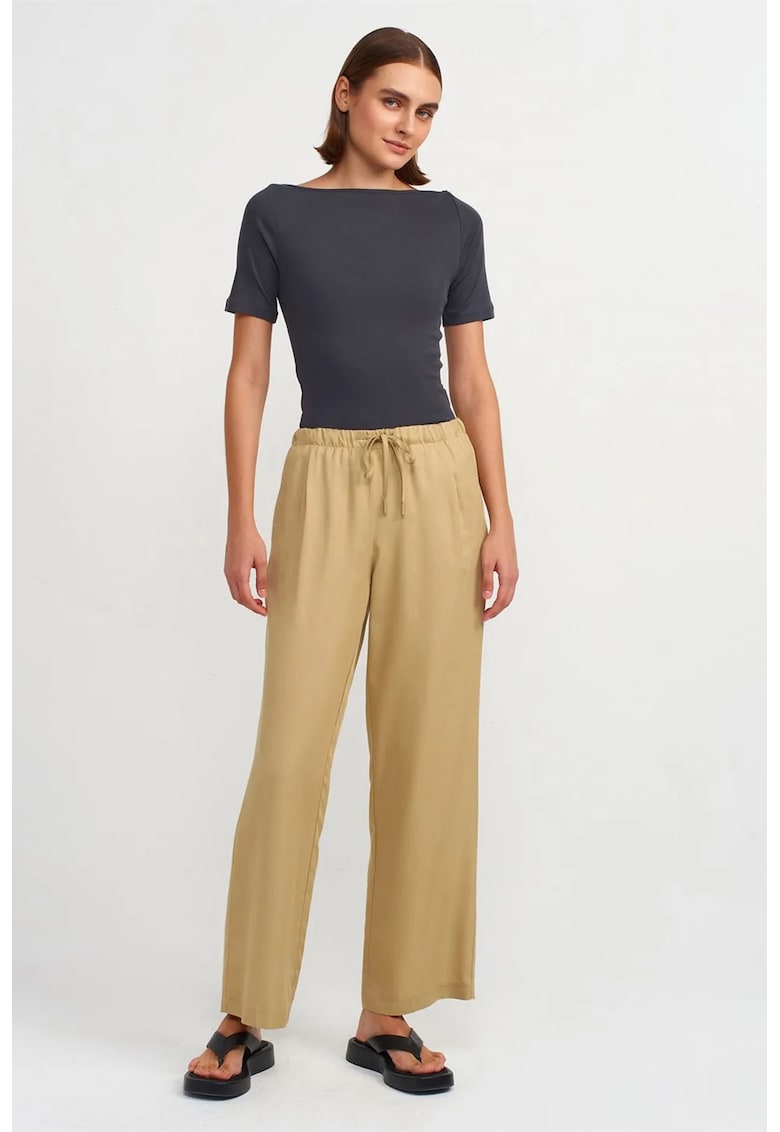 Pantaloni dama - picior larg - verde kaki - Tencel