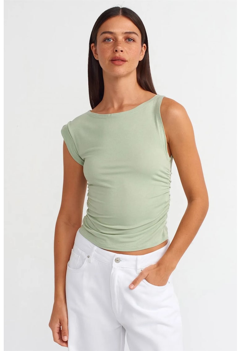 Bluza dama - fara maneci - croiala slim - Verde salvie - 92% viscoza - 8% elastan