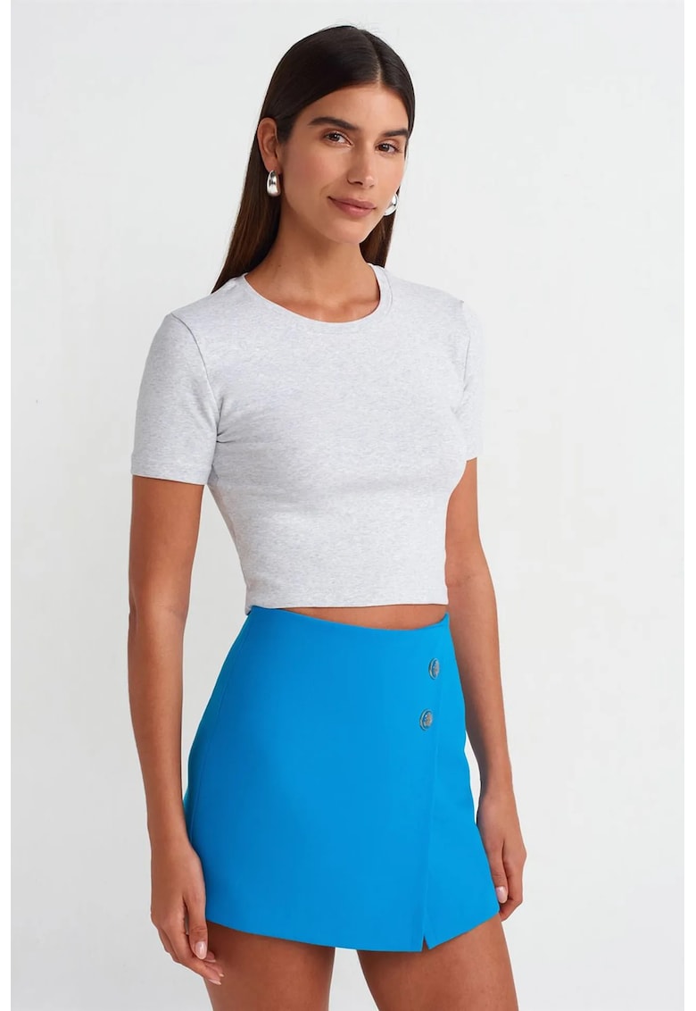 Tricou crop - slim fit - gri deschis - bumbac cu elastan