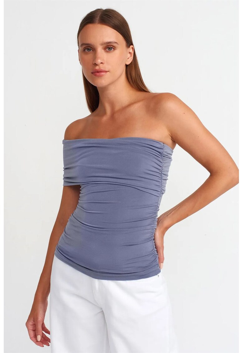 Bluza dama - bluza slim fit cu umeri goi - gri ardezie - 90% poliester - 10% elastan