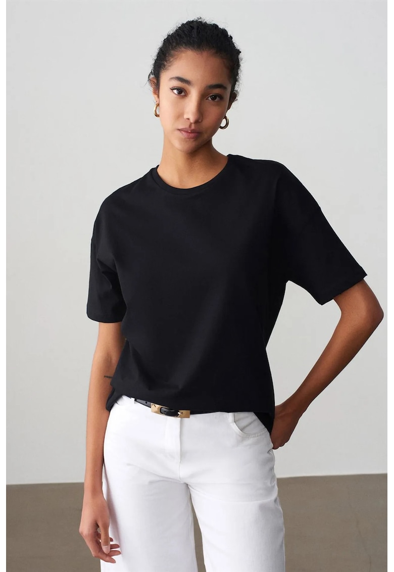 Tricou dama bumbac - maneci scurte - negru - croiala regulara