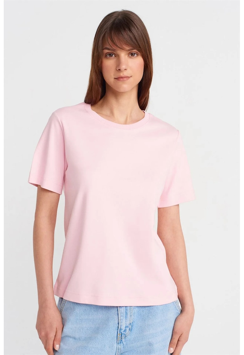 Tricou dama regular fit - cu maneci scurte - roz pudra - 100% bumbac