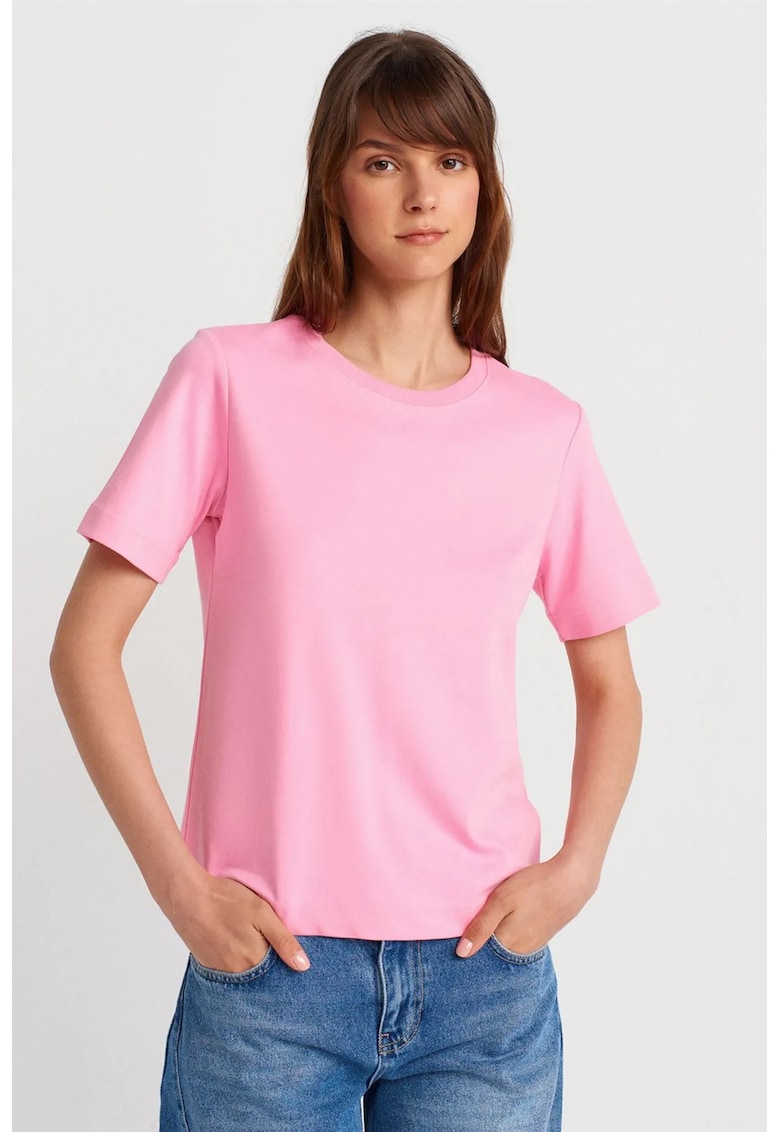 Tricou dama regular fit - roz pudra - 100% bumbac