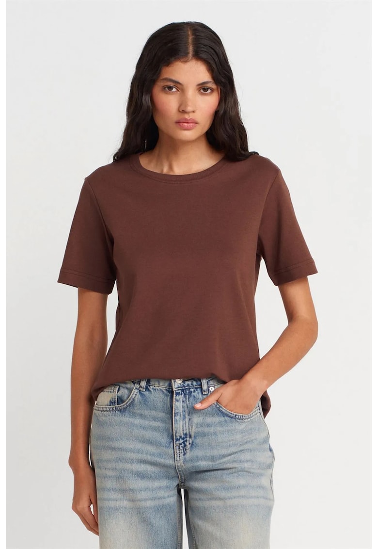 Tricou dama regular fit - bumbac 100% - maro castaniu - maneci scurte