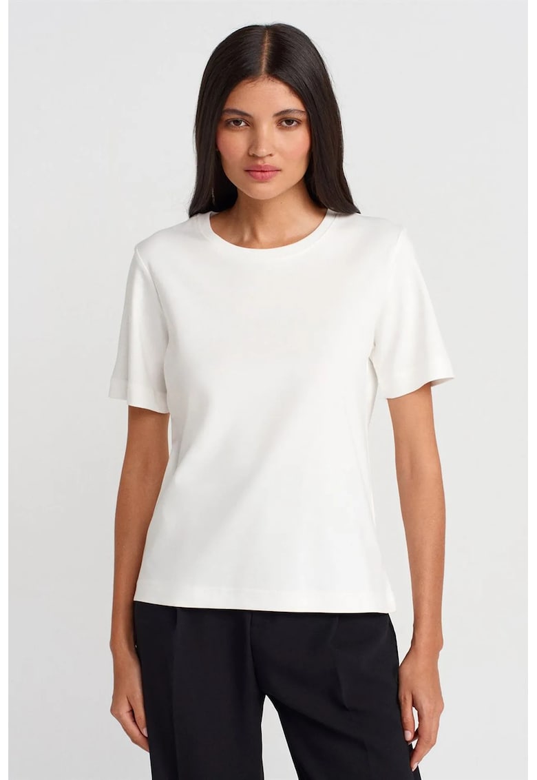 Tricou dama - tricou din bumbac cu guler rotund - alb - maneca scurta - regular fit